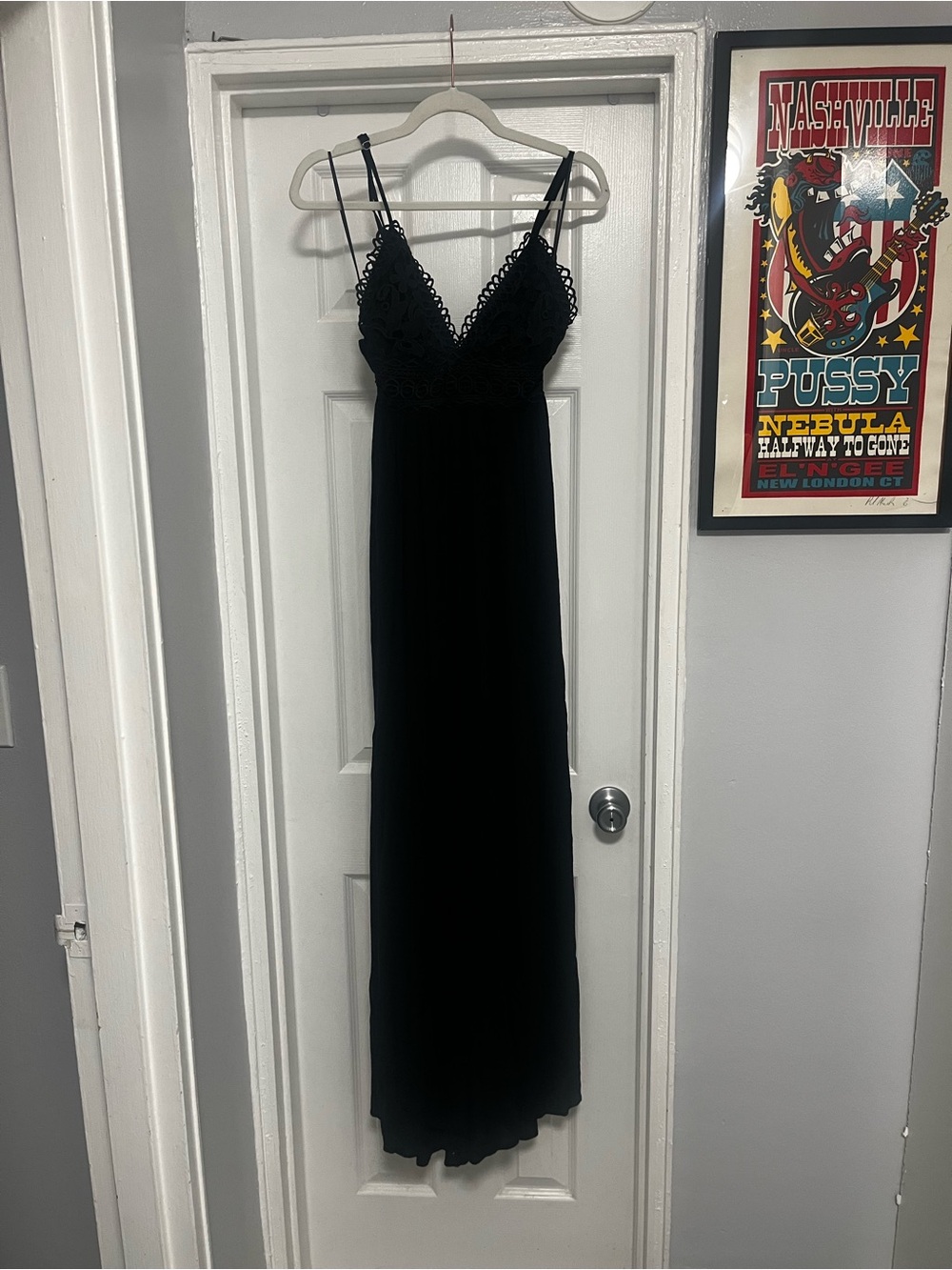 Never Worn Black Lace-Trim Maxi Dress With Tie Open Back